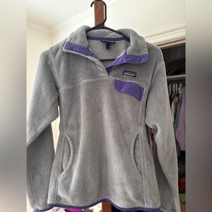 Patagonia Heather Gray and Violet Fleece Pullover
